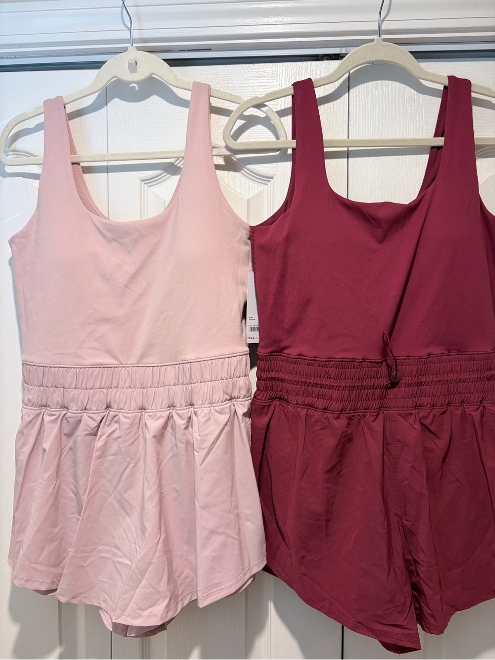 NWT- Large Light Pink & Burgundy Scoop Neck Active Rompers